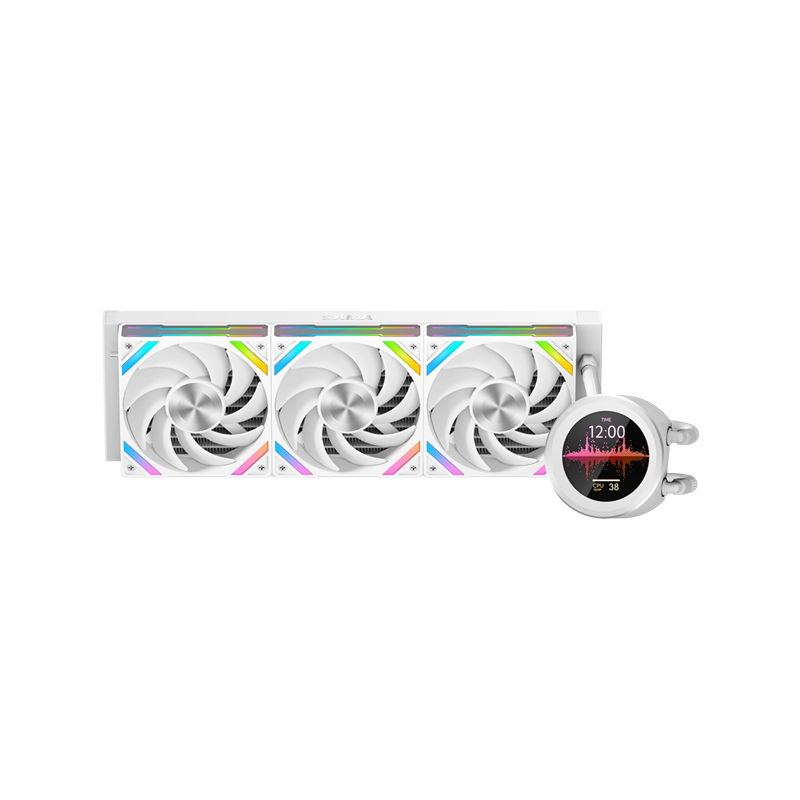 Водяное охлаждение для процессора/ Water Cooling System SAMA Q60 White (360mm, LED temp., White, ARGB/ Fans: 3x120mm, 86CFM, 30dBA, 2600RPM/ Pump height 64mm, 30dBA, 2800RPM, Rad thickness 27mm/ S: 1851, 1 (Q60-WHWANNO3-G)