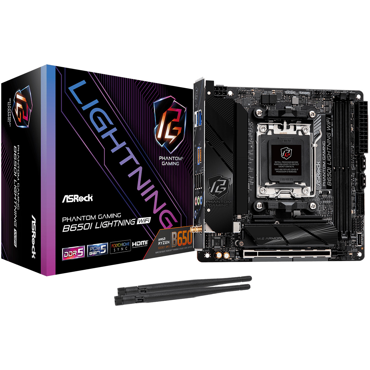Материнская плата ASROCK B650I LIGHTNING WIFI, AM5, B650, 2*DDR5, 2*SATA, 2*M.2, 3*USB 3.2, 4*USB 2.0, Type-C, 1*PCIx16, 1*M.2 (Key E), HDMI, mITX