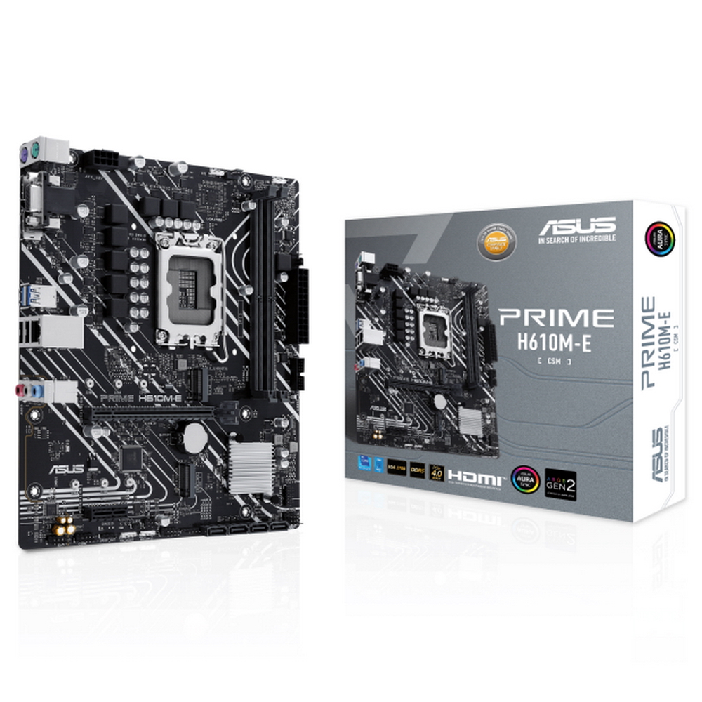 Материнская плата ASUS PRIME H610M-E-CSM, LGA1700, H610, 2*DDR5, DP+VGA + HDMI, SATA3, Audio, Gb LAN, USB 3.2, USB 2.0, COM*1 header (w/ o cable), mATX (90MB1G10-M0EAYC)