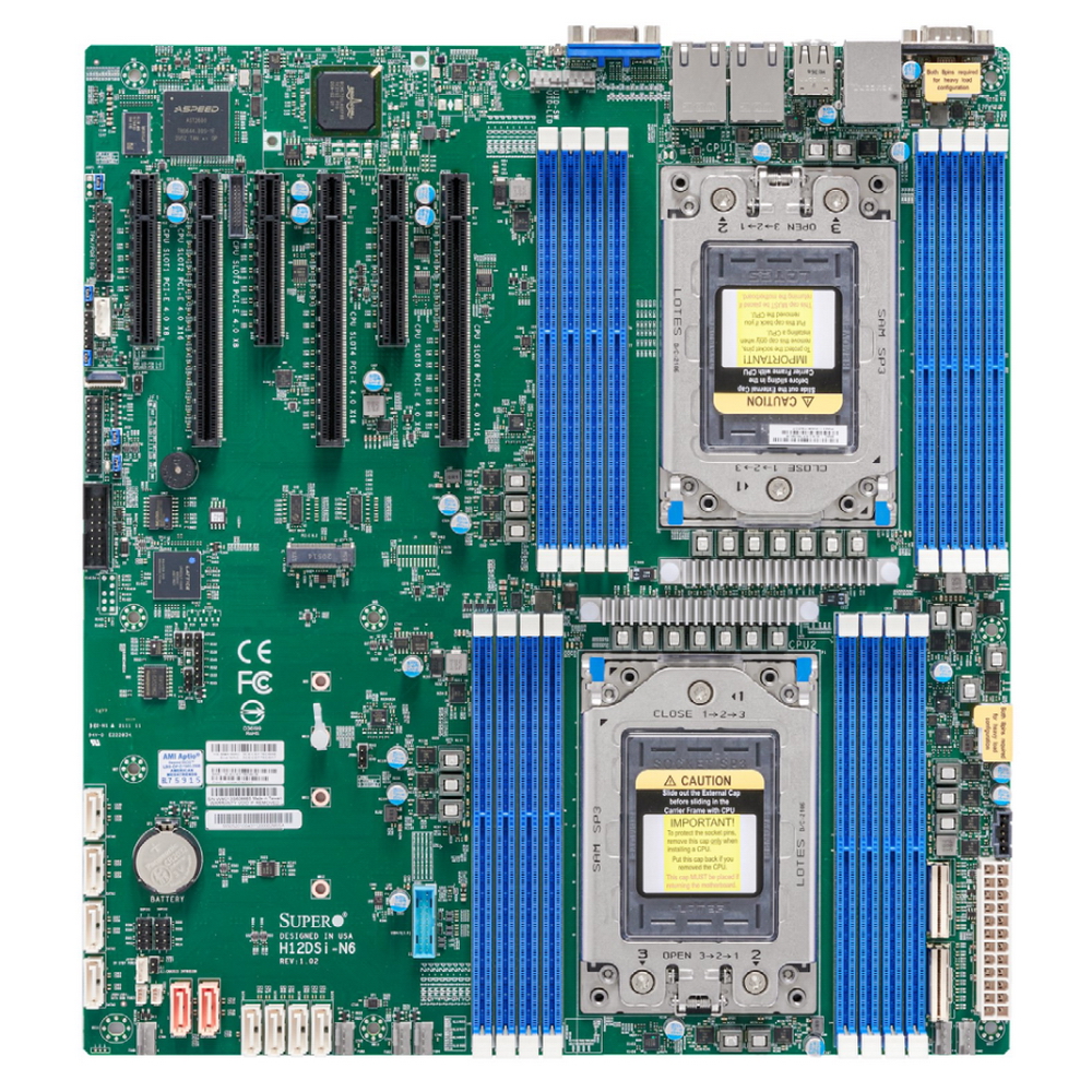 Материнская плата SuperMicro MBD-H12DSI-N6-B Dual AMD EPYC™ 7003/ 7002 Series Processors, 4TB Registered ECC DDR4 3200MHz SDRAM in 16 DIMMs, 10 SATA3, 2 SATADOM, 4 NVMe {10} (incl. 1x I/ O Shield MCP-260-00042-0N, 2x CBL-0044L)