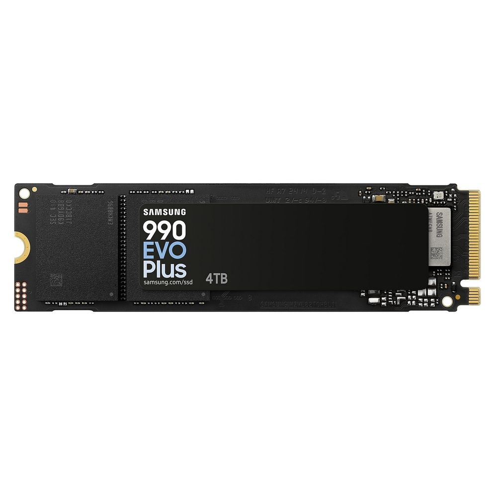 Твердотельные накопители/ Samsung SSD 990 Plus, 4000GB, M.2(22x80mm), NVMe 2.0, NVMe 2.0, PCIe 4.0 x4, V-NAND TLC, R/W 7250/6300MB/s, IOPs 1 050/1 400 000, DRAM buffer 4000MB, TBW 2400, DWPD 0.3 (12 мес.) (MZ-V9S4T0BW)