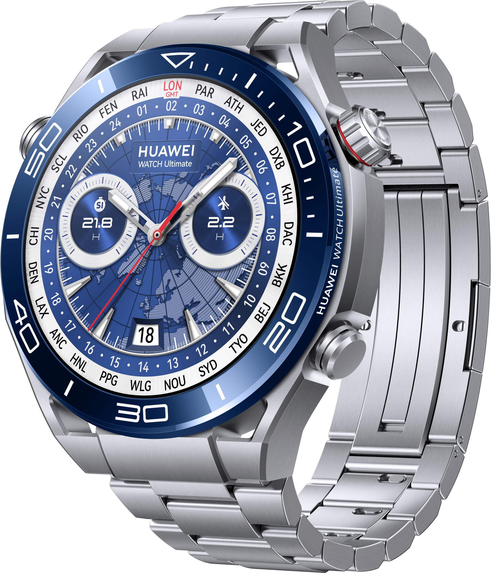 Смарт-часы Huawei Watch Ultimate CLB-B19 1.5" AMOLED корп.серебристый рем.серебристый разм.брасл.:140-210мм (55020AGQ)