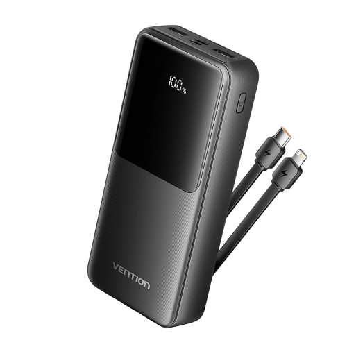Power Bank Vention 20000mAh(Micro-USB/C/A/A) со встроенными кабелями 22.5W Чёрный с LED Дисплеем, шт. (FHPB0)