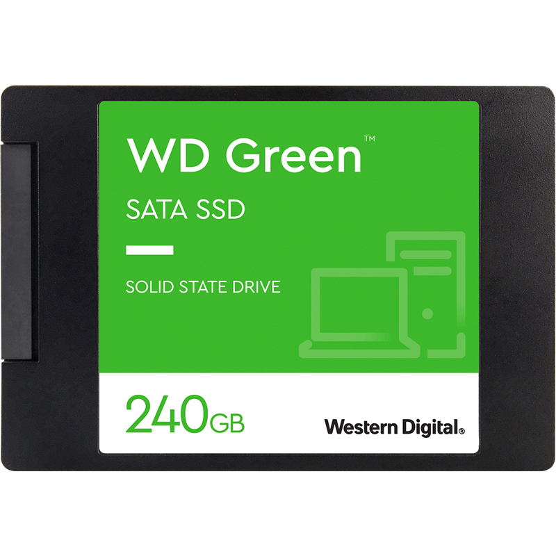WD SSD Green, 240GB, 2.5" 7mm, SATA3, 3D TLC, R/ W 545/ 465MB/ s, IOPs 37 000/ 68 000, TBW 80, DWPD 0.3 (12 мес.) (WDS240G3G0A)