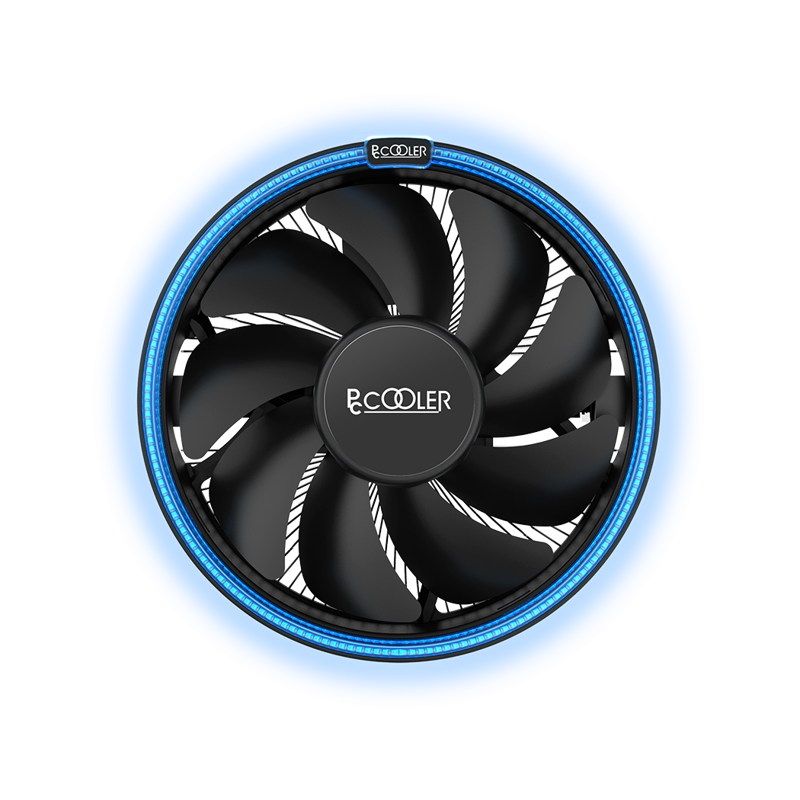 Кулер для процессора/ CPU Cooler PCCooler E126M B (92W, 4-pin PWM, 70mm, Al/Cu, -mm, Blue LED, 1x120mm, 56CFM, 26.5dBA, 1800RPM, S: 1700/1200/115X, AM5/AM4, black)