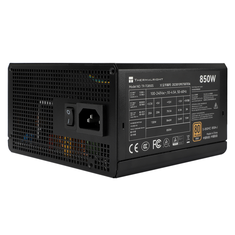 Блок питания ПК/ Power Supply Thermalright, 850W 80+ Gold (ATX, 3.0, PCIe 5.0, Non-modular, 1x24(20+4)pin, 1xCPU 8(4+4)pin, 2xPCIe*2 8(6+2)pin, 5xSATA3, 1x12+4pin (12VHPWR PCIe 5.0 12+4pin 600mm), 3xMOLEX4pin, Active, 120x120m (TR-TG 850S)