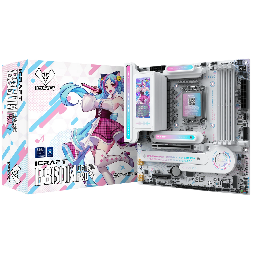 Материнская плата Maxsun MS-iCraft B860M CROSS PRO B860, LGA1851, 4*DDR5, 1*PCIEx16, 1*PCIEx4, 3*M.2, 1*TypeC, 8*USB3.2Gen2, 2*USB3.2Gen1, 3*USB2.0, 4*SATA3.0, 5G, Type-C(DP), DP, HDMI, M-ATX, RTL (6940709661710)