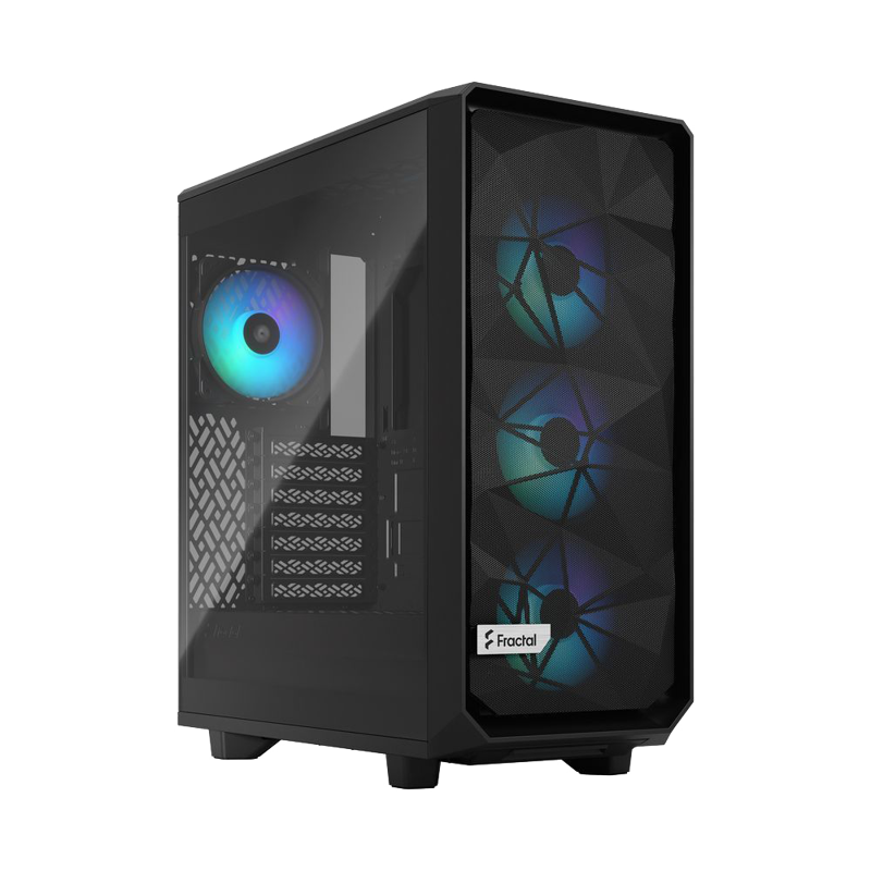 Корпус ПК без блока питания/ Case Fractal Design Meshify 2 Compact Lite RGB TG Light Tint, Midi-Tower, 4x120mm RGB, 2xUSB-A 3.2 ATX, mATX, mITX Black (FD-C-MEL2C-05)