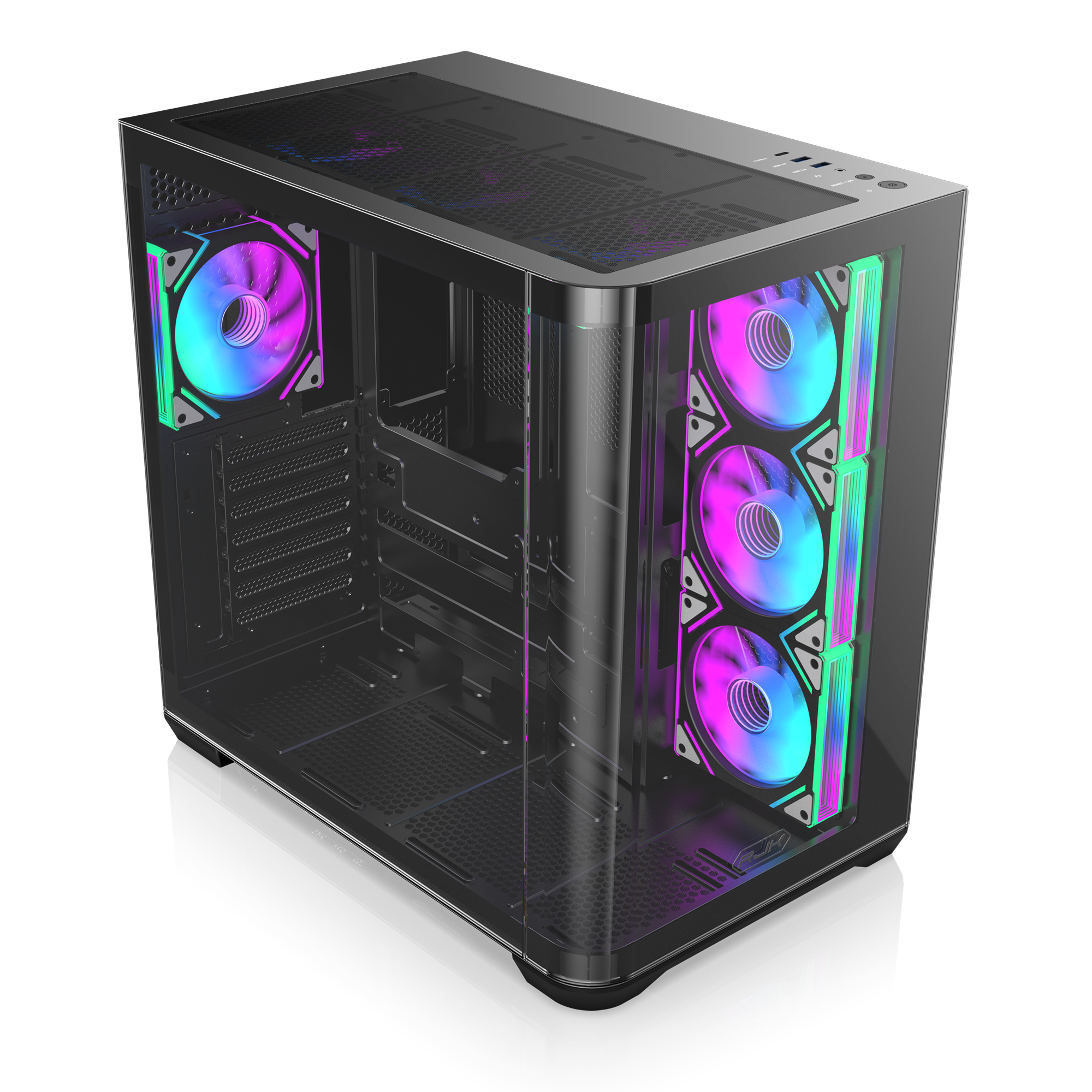 Корпус без блока питания/ Case Raijintek ATREUS BT4, Midi-Tower, TG, 4x120mm ARGB, 2xUSB-A 3.0 + 1xUSB Type-C , E-ATX, ATX, mATX, mITX Black (0R20B00255)