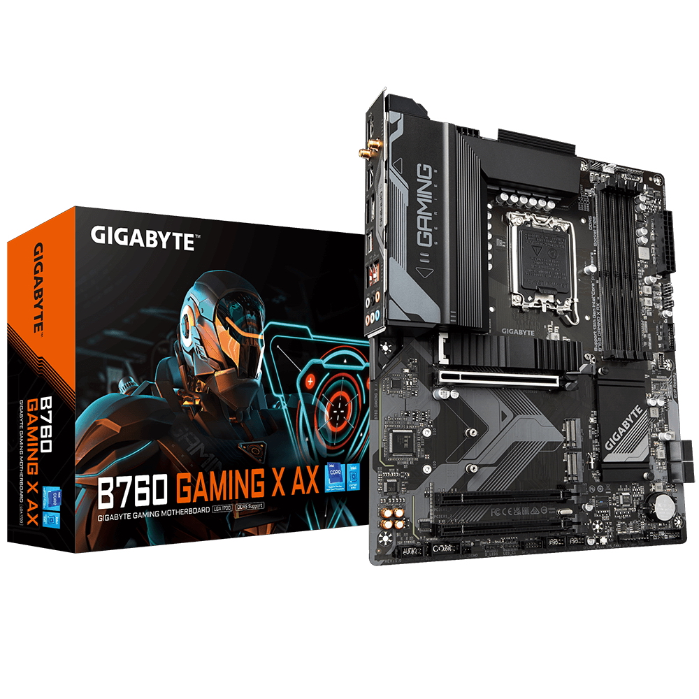 GIGABYTE B760 GAMING X AX, LGA1700, B760, 4*DDR5, DP+HDMI, 4 SATA 6 Гб/ с, M2, Audio, Gb LAN, USB 3.2, USB 2.0, Type-C, COM*1 port, ATX