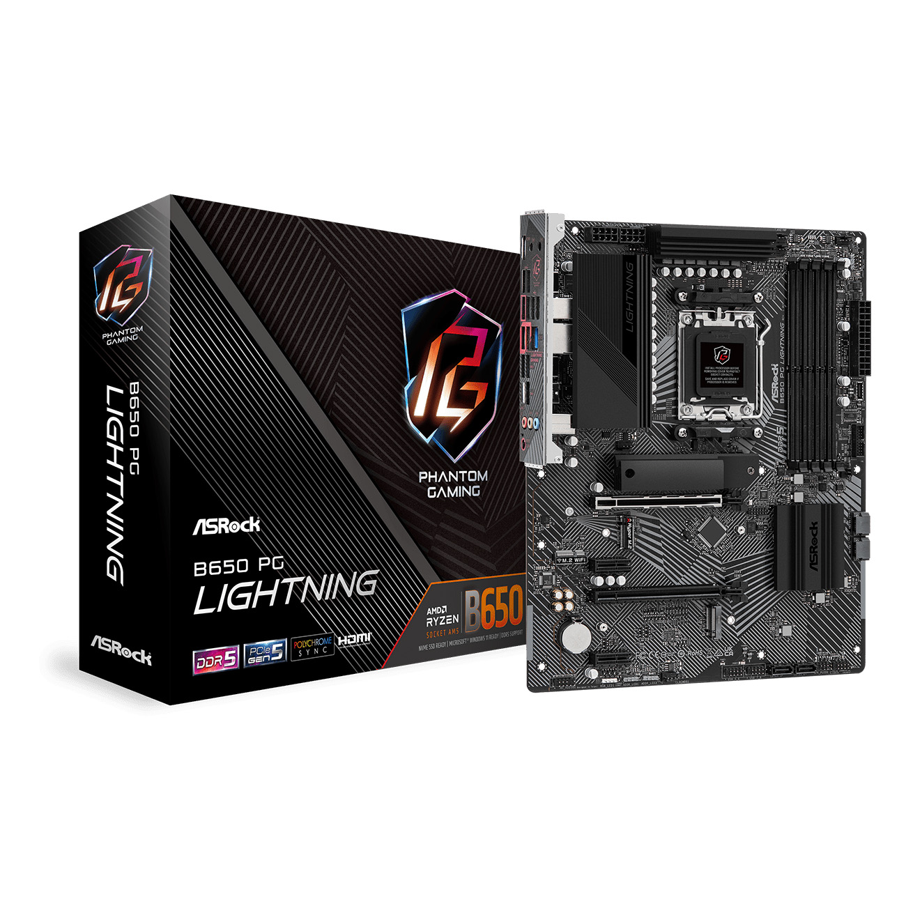 Материнская плата ASROCK B650M PG LIGHTNING, AM5, B650, 4*DDR5, 4*SATA, 3*M.2, 3*USB 3.2, 4*USB 2.0, Type-C, 2*PCIx16, 1*M.2 (Key E), HDMI+DP, mATX