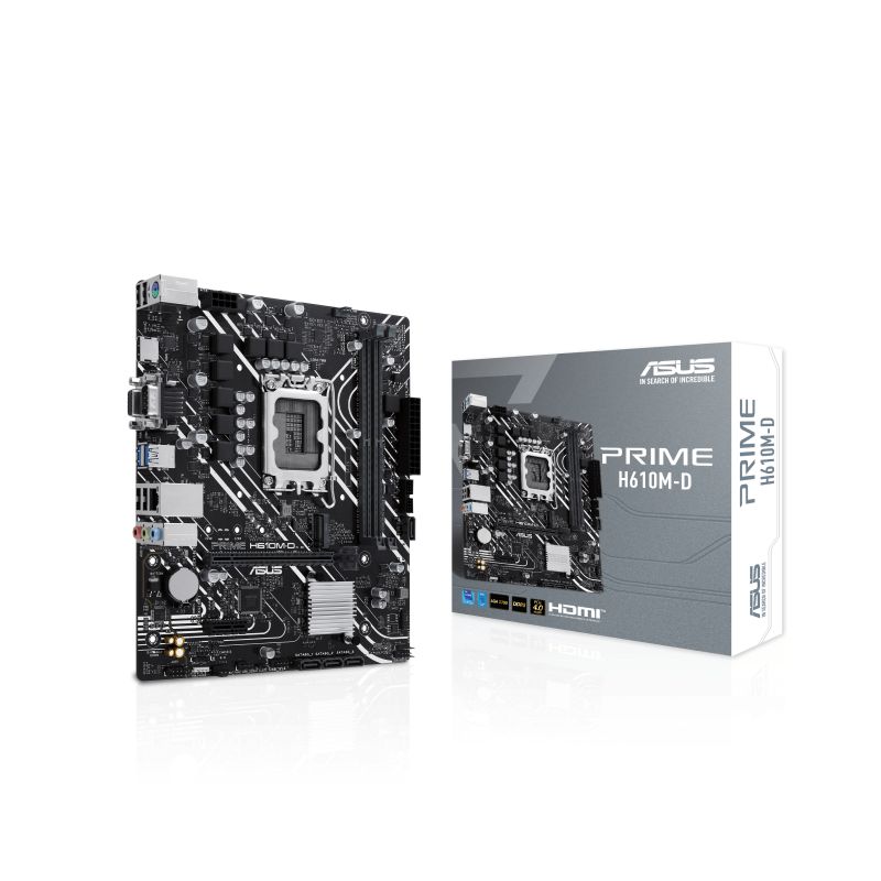 Материнская плата ASUS PRIME H610M-D, LGA1700, H610, 2*DDR5, D-Sub + HDMI, SATA3, Audio, Gb LAN, USB 3.2*4, USB 2.0*6, COM*1, LPT*1 header (w/ o cable), mATX (90MB1G80-M0EAY0)