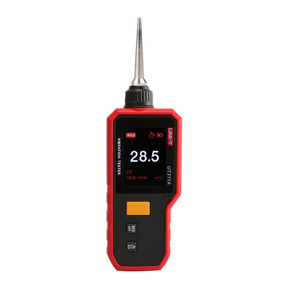 Виброметр UNI-T UT311A Ускорение (O-P): 0,1~199,9 м/ с², частотная характеристика: 10 Гц-15 кГц, Скорость (RMS): 0,1~199,9 мм/ с, частотная характеристика: 10 Гц~1,5 кГц, Смещение (PP): 0,001 ~ 1999 мкм, частотная характеристика: 10 Гц ~ 1 кГц фонарик, по