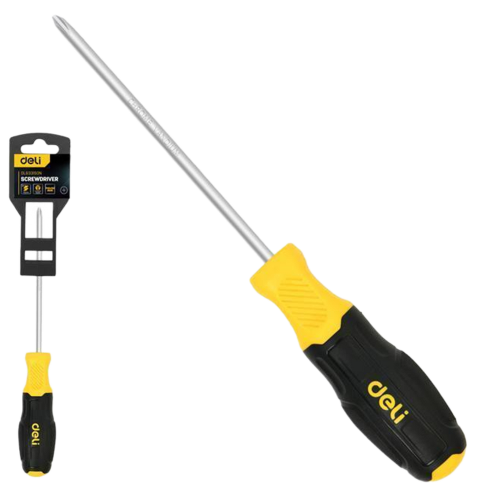 Крестовая отвертка Deli DL633150N PH0x150мм сталь Cr-V, двухкомпонентная прорезиненная рукоять