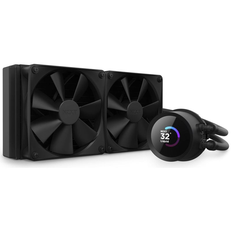 Система жидкостного охлаждения для ПК/ Water Cooling System NZXT Kraken 240 (250W, 240mm, LED temp., Black/ Fans: 2x120mm, 78.02CFM, 30.6dBA, 1800RPM/ Pump height 55.97mm, 2800RPM, Rad thickness 30mm/ S: 1 (RL-KN240-B1)
