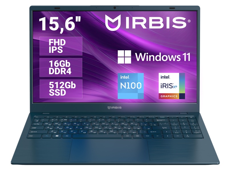 Ноутбук IRBIS Breeze 15NBC1015 15.6" N100 15.6"LCD 1920*1080 IPS , 16GB+512GB SSD, AC wifi, Front camera: 2MP, 5000mha battery, ABCD plastic Dark Blue color,TYPEC, WIN Pro (15NBC1015M)