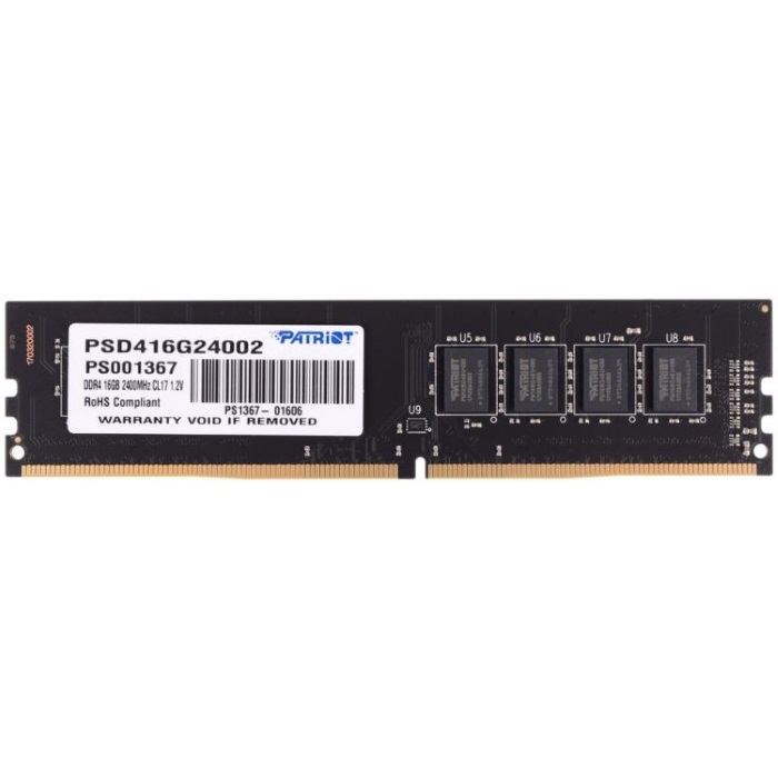 Модуль памяти Patriot PSD416G24002, DDR4 DIMM 16GB 2400MHz, PC4-19200 Mb/ s, CL17, 1.2V, SRx8 RTL (PSD416G24002)