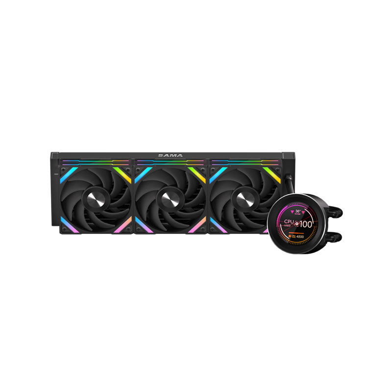 Водяное охлаждение для процессора/ Water Cooling System SAMA Q60 Black (360mm, LED temp., Black, ARGB/ Fans: 3x120mm, 86CFM, 30dBA, 2600RPM/ Pump height 64mm, 30dBA, 2800RPM, Rad thickness 27mm/ S: 1851, 1 (Q60-BKWANNO3-G)