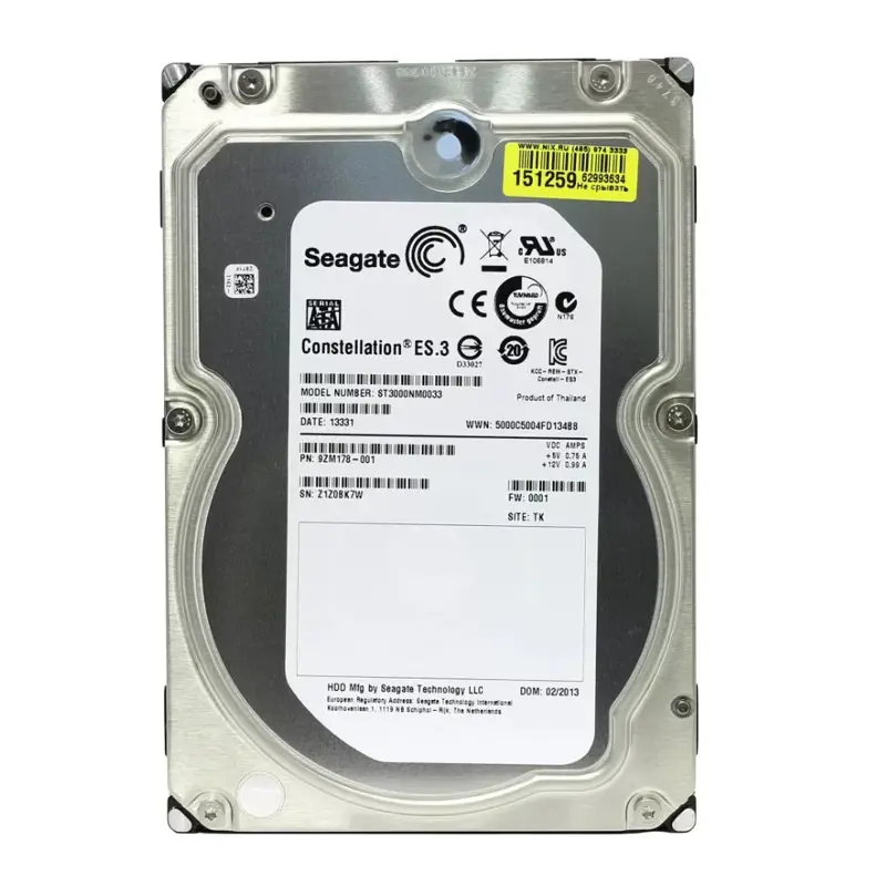 Жесткий диск/ HDD Seagate SATA3 3Tb Constellation ES.3 7200 128Mb (clean pulled) (ST3000NM0033)