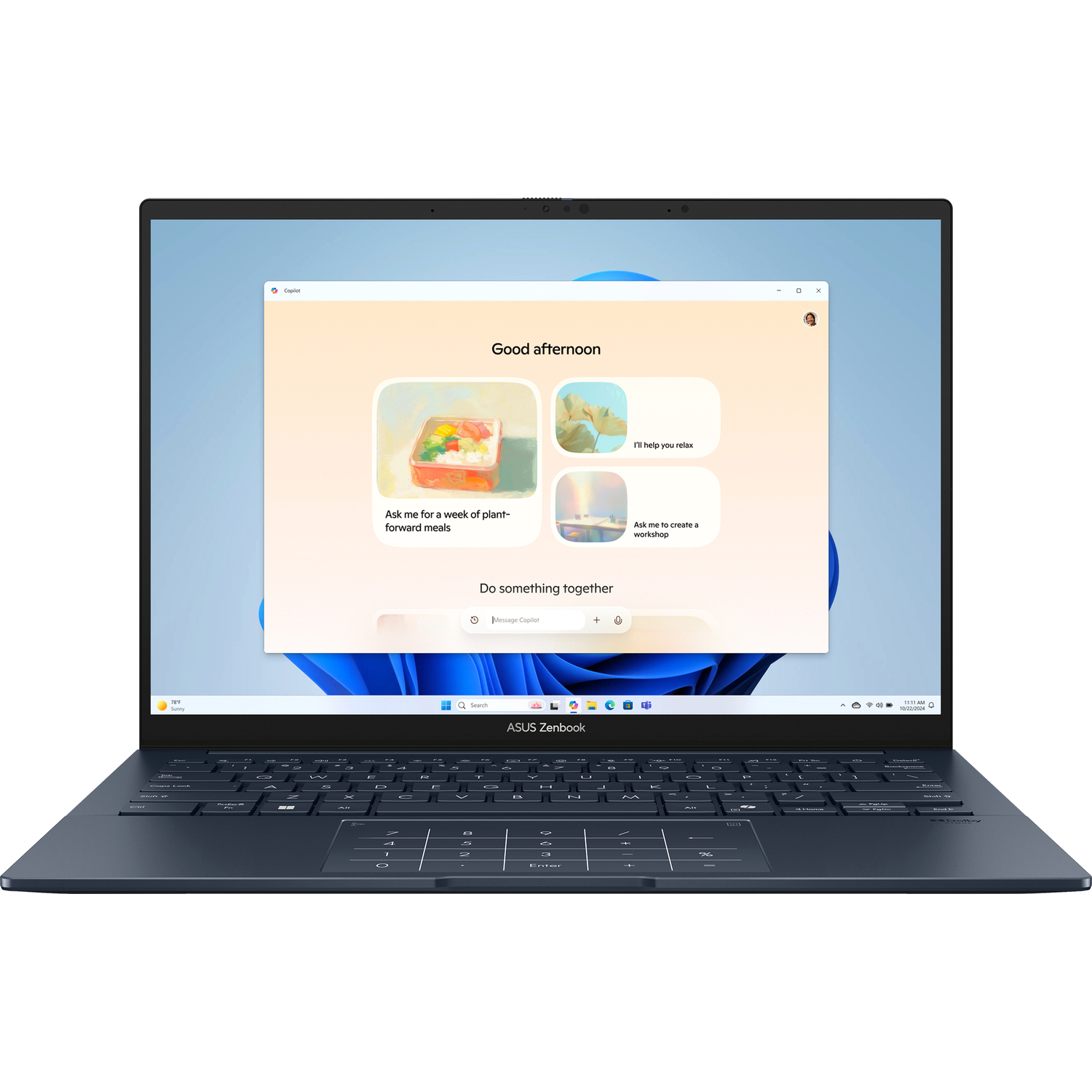 Ноутбук/ ASUS UX3405CA-PP188 14"(2880x1800 OLED 16:10)/Intel Core Ultra 9 285H(3.7Ghz)/16384Mb/1024SSDGb/noDVD/Int:Intel Arc graphics/Cam/BT/WiFi/75WHr/war 1y/1.2kg/Ponder Blue/DOS + алюм корп; +чехол; NumberPad (90NB14W1-M009N0)