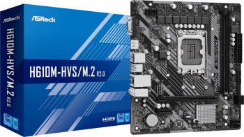 Материнская плата ASROCK H610M-HVS/M.2 R2.0, LGA1700, H610, 2*DDR4, 4*SATA, 1*M.2, 2*USB 3.2, 4*USB 2.0, 1*PCIx16, 1*PCIx1, D-Sub+HDMI, mATX
