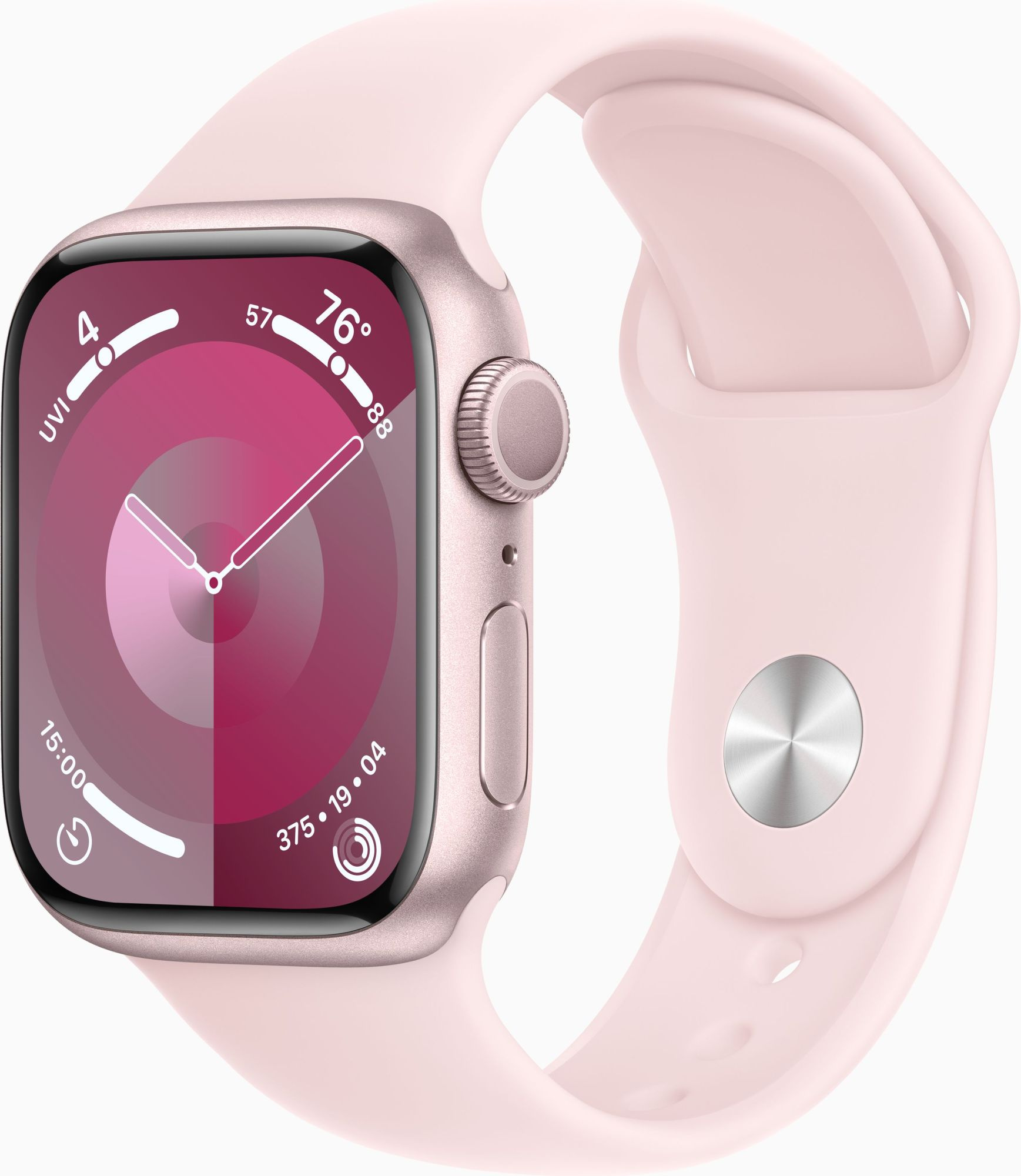 Смарт-часы Apple Watch Series 9 A2978 41мм OLED корп.розовый Sport Band рем.светло-розовый разм.брасл.:150-200мм (MR943LL/A)