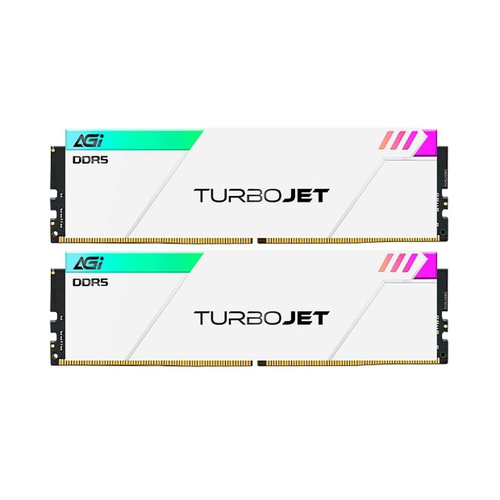 Модуль памяти AGI DDR5 6000MHz CL30 32GB Kit (16GBx2) OC UDIMM + White HEAT SINK –Turbojet+RGB lightbar -Color box (AGI6APD16UD858-DC)