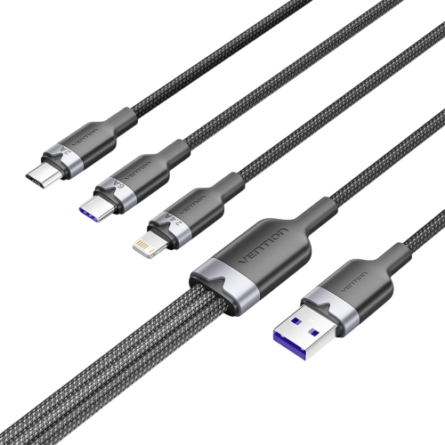 Кабель Vention 3 в 1 USB 2.0 AM/ Micro-B, USB-C, Lightning M - 1.5м. Черный 6A, шт. (CTRBG)