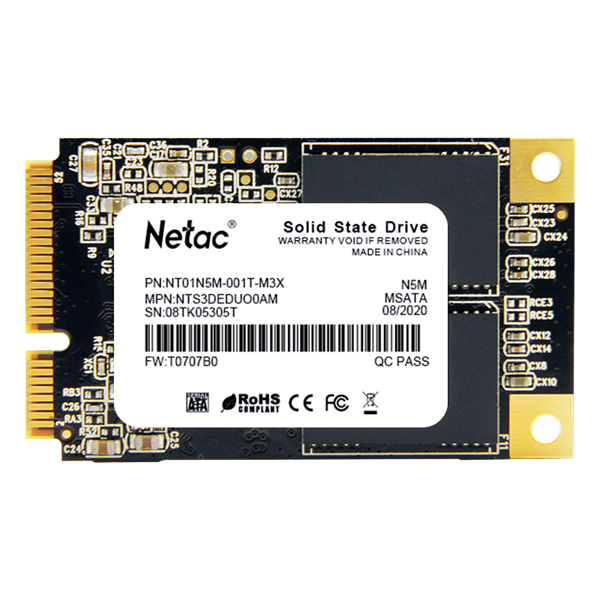 Netac SSD N5M 1TB mSATA SATAIII 3D NAND, R/ W up to 560/ 520MB/ s, TBW 560TB, 3y wty (NT01N5M-001T-M3X)