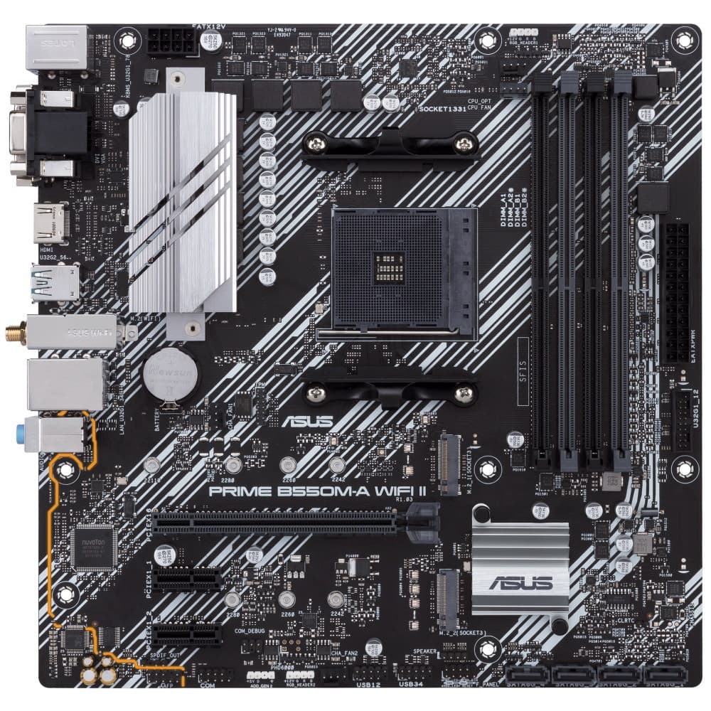 Материнская плата ASUS PRIME B550M-A WIFI II, AM4, AMD B550, 4xDDR4-3200 МГц, 1xPCI-Ex16, 2xM.2, Micro-ATX (90MB19X0-M0EAY0)