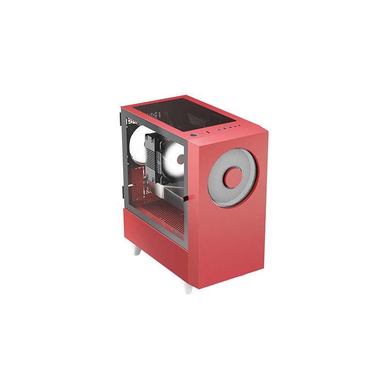 Корпус без блока питания/ WIZMAX EM1, Mini-Tower, TG, 1x160mm + 1x120mm LED, 1xUSB-A 3.0 + 2xUSB-A 2.0, mATX, mITX, Woofer Black (EM1 WOOFER RED)