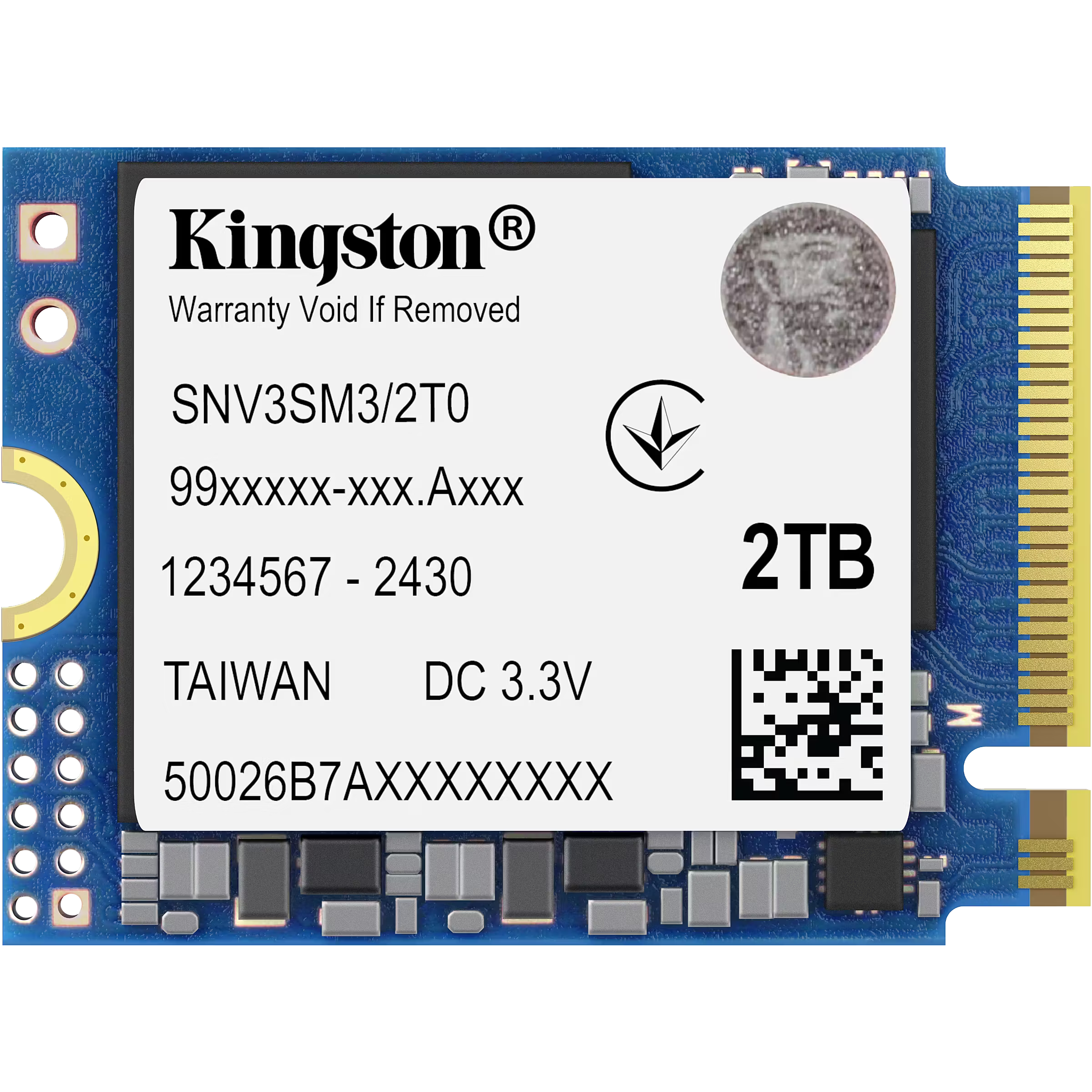 Твердотельный накопитель/ Kingston SSD NV3, 2000GB, M.2(22x30mm), NVMe, PCIe 4.0 x4, 3D TLC, R/W 6000/5000MB/s, TBW 640, DWPD 0.2 (60 мес) (SNV3SM3/2T0)