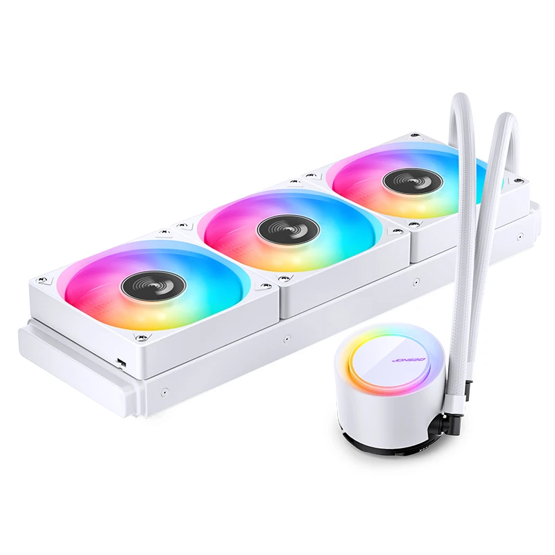 Система жидкостного охлаждения/ Water Cooling System JONSBO TG-360 White (300W, 360mm, White, ARGB/ Fans: 3x120mm, 66.19CFM, 35.4dBA, 1800RPM/ Pump height 72mm, 30dBA, 2400RPM, Rad thickness 27mm/ S: 1700, 1200, 115X, AM5, AM4)