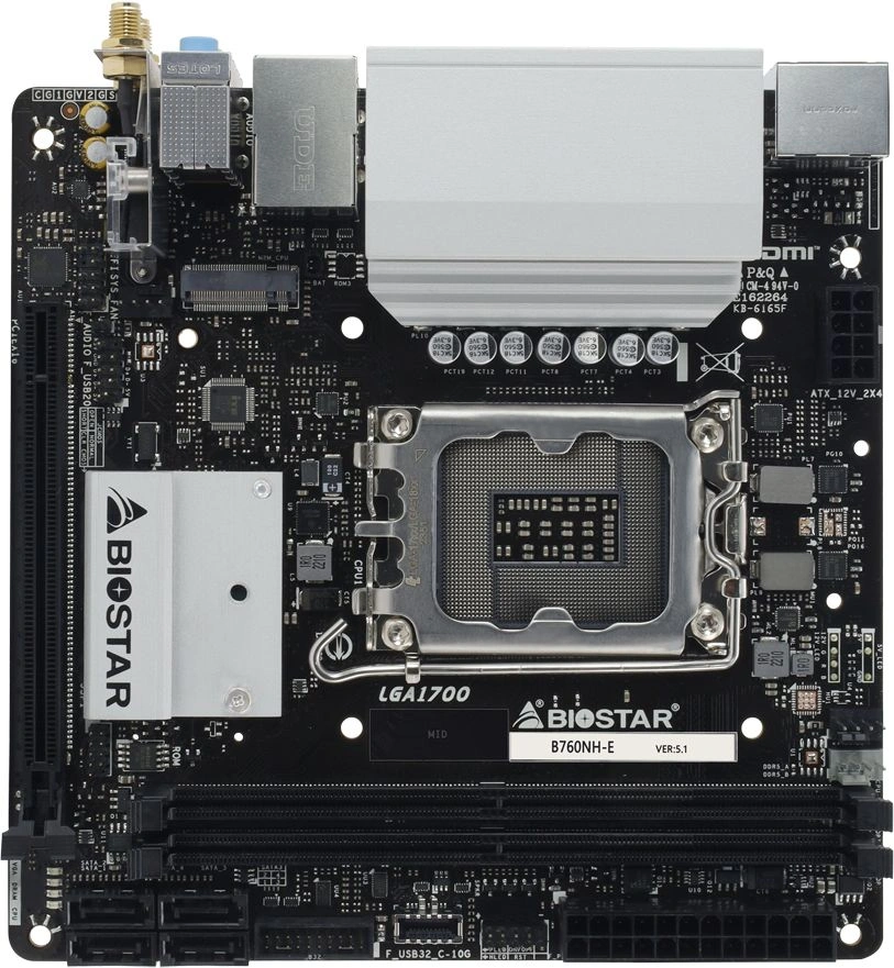 Материнская плата Biostar B760NH-E Soc-1700 Intel B760 2xDDR5 mini-ITX AC`97 8ch(7.1) 2.5Gg RAID+HDMI+DP