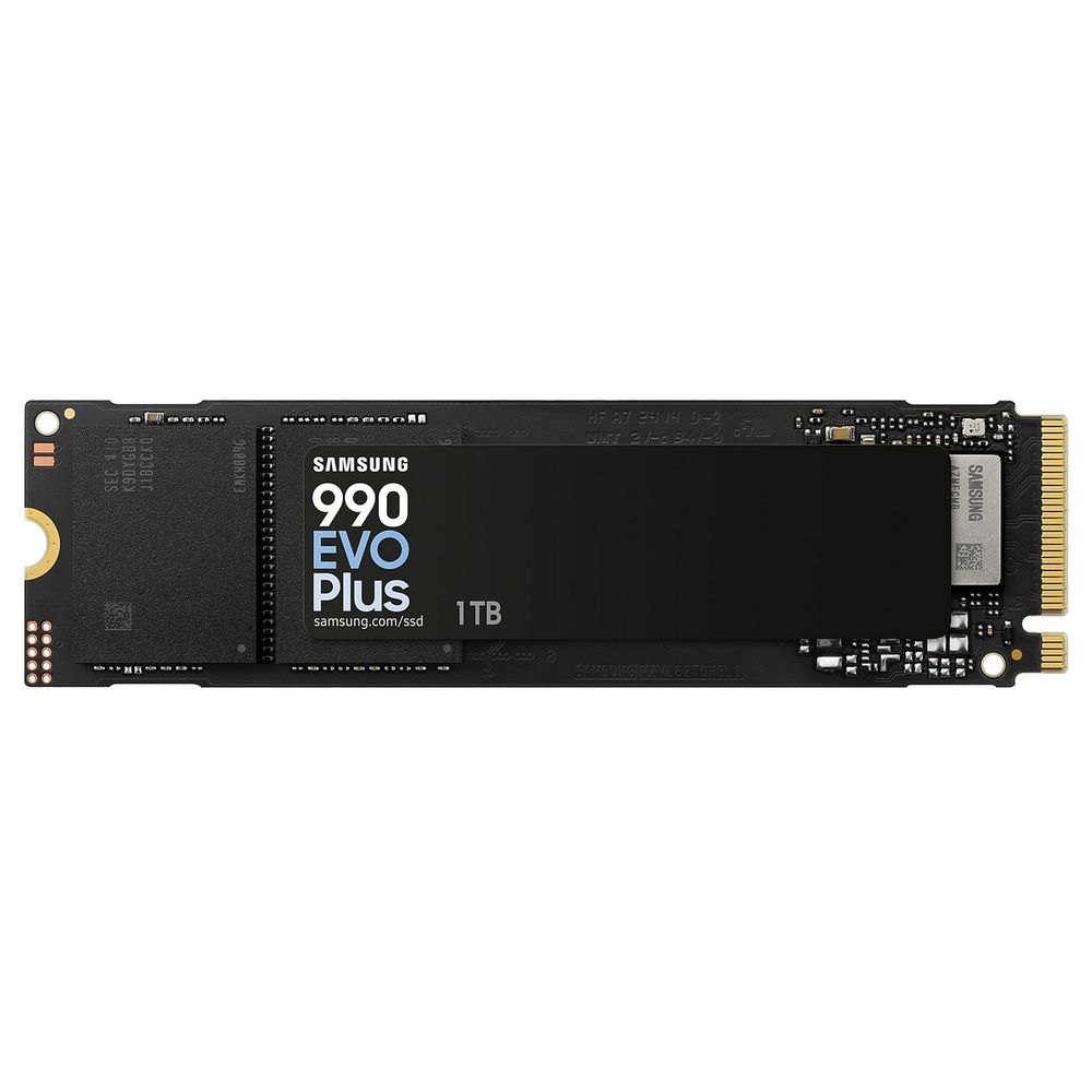 Твердотельные накопители/ Samsung SSD 990 Plus, 1000GB, M.2(22x80mm), NVMe 2.0, NVMe 2.0, PCIe 4.0 x4, V-NAND TLC, R/W 7150/6300MB/s, IOPs 850 000/1 350 000, DRAM buffer 1000MB, TBW 600, DWPD 0.3 (12 мес.) (MZ-V9S1T0BW)