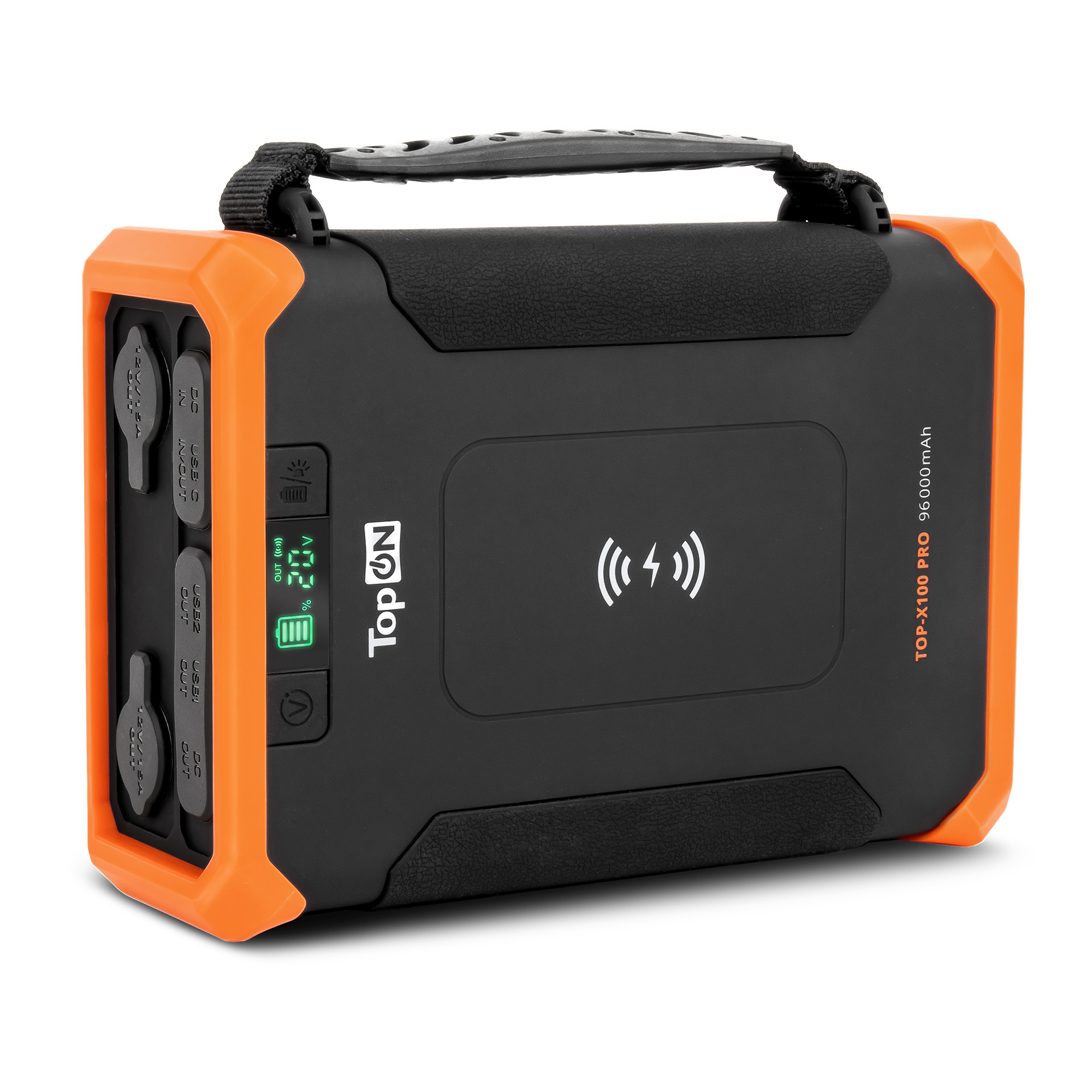 Внешний аккумулятор TopON TOP-X100 PRO 96000mAh DC 84W, Type-C PD 60W, 2 USB QC3.0 18W, Qi 10W, 2 авторозетки 180W, фонарь, защита от брызг, LiFePO4 (TOP-X100PRO)
