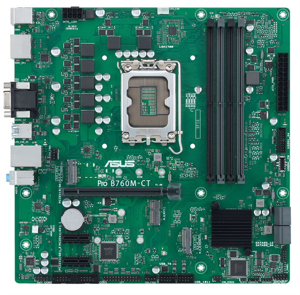 Материнская плата ASUS PRO B760M-CT-CSM, LGA1700, B760, 4*DDR5, 4*SATA, 2*M.2, 2*USB 3.2, 2*USB 2.0, 1*PCIx16, 2*PCIx1, DP+HDMI+VGA, mATX, 90MB1DY0-M1EAYC