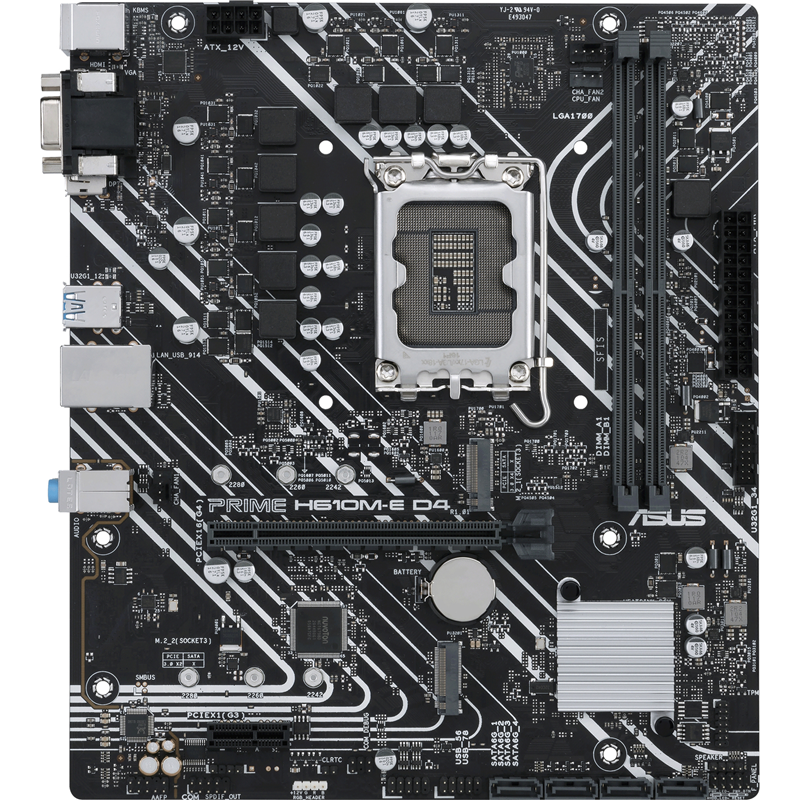 Материнская плата ASUS PRIME H610M-E D4-CSM, LGA1700, H610, 2*DDR4, DP+D-Sub + HDMI, SATA3, Audio, Gb LAN, USB 3.2*4, USB 2.0*6, COM*1 header (w/ o cable), mATX , 90MB19N0-M0EAYC