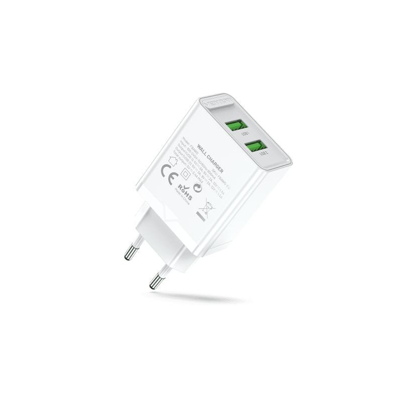 Сетевое зарядное устройство Vention на 2 порта USB (A+A) QC 3.0 Белый (FBAW0-EU)
