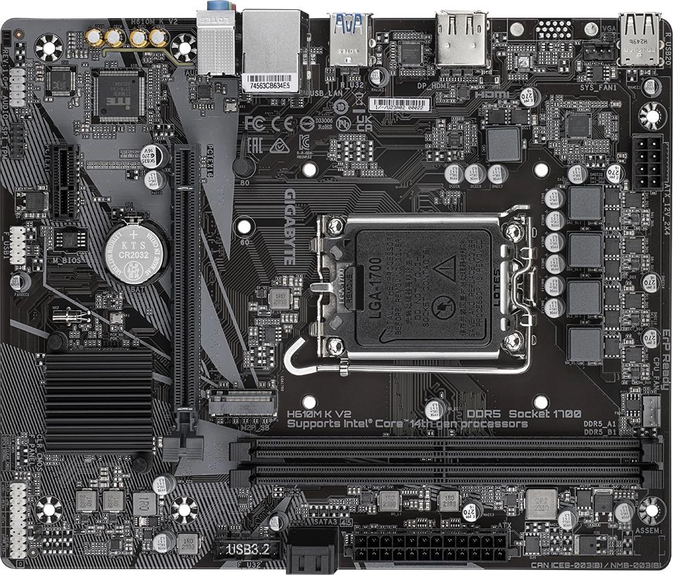 Материнская плата Gigabyte H610M K V2 Soc-1700 Intel H610 2xDDR5 mATX AC`97 8ch(7.1) GbLAN+HDMI+DP
