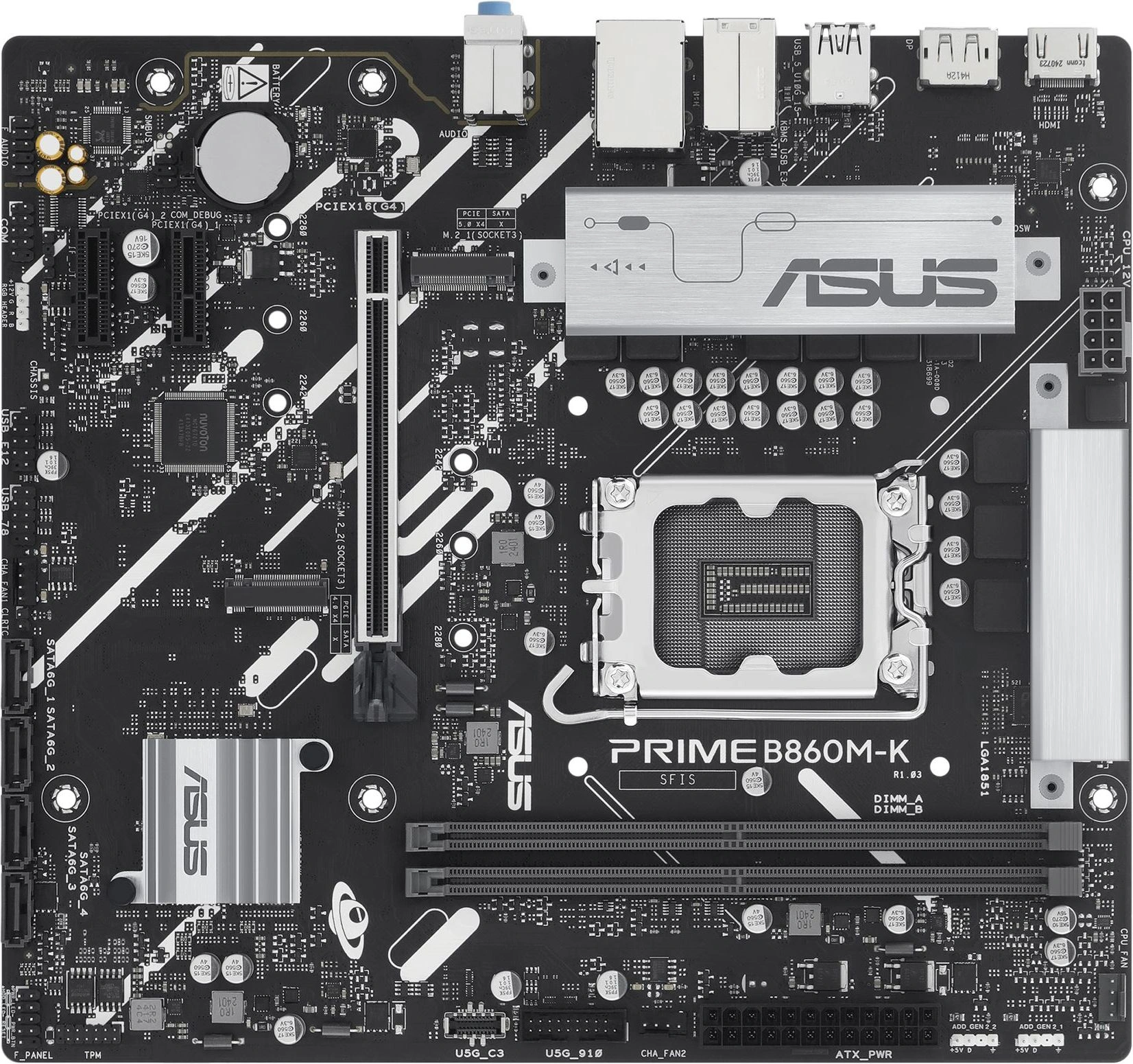 Материнская плата ASUS PRIME B860M-K, LGA1851, B860, 2*DDR5, 4*SATA, 2*M.2, 3*USB 3.2, 3*USB 2.0, 1*PCIx16, 2*PCIx1, DP+HDMI, mATX; 90MB1JT0-M0EAY0