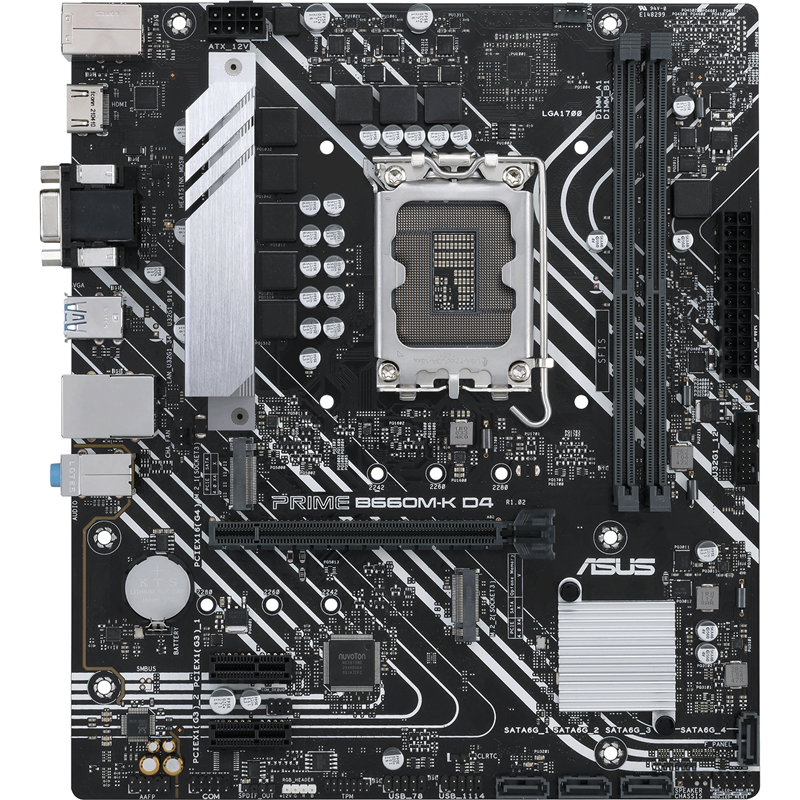Материнская плата ASUS PRIME B660M-K D4 LGA 1700, Intel B660, 2xDDR4-3200 МГц, 1xPCI-Ex16, 2xM.2, Micro-ATX (90MB1950-M0EAY0)