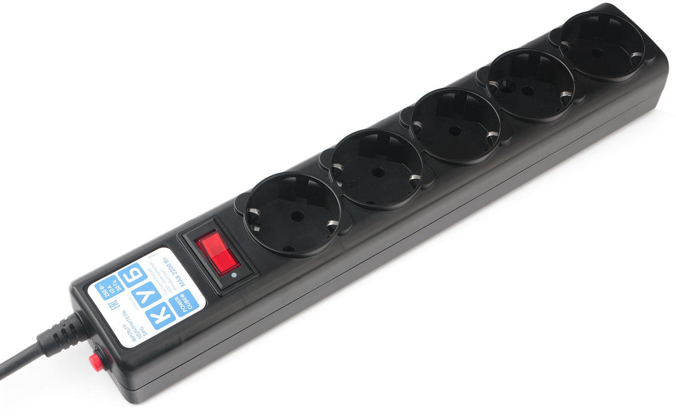 Фильтр-удлинитель Power Cube 1.9м 5 розеток (черный графит) 10А/2,2кВт/ Surge protector Power Cube 1.9 m 5 outlets (Black graffite) 10A / 2.2kW (SPG5-C2)