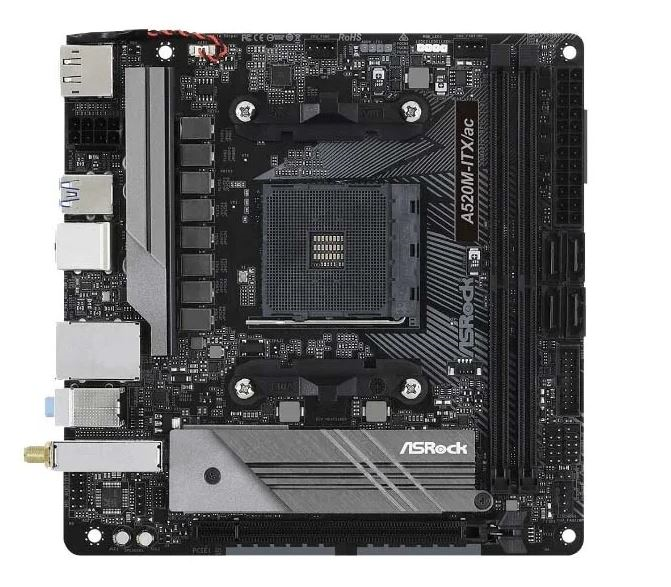 Материнская плата ASROCK A520M-ITX/AC, AM4, A520, 2*DDR4, 4*SATA, 1*M.2, 3*USB 3.2, 2*USB 2.0, Type-C, 1*PCIx16, 1*M.2 (Key E), DP+HDMI, mITX
