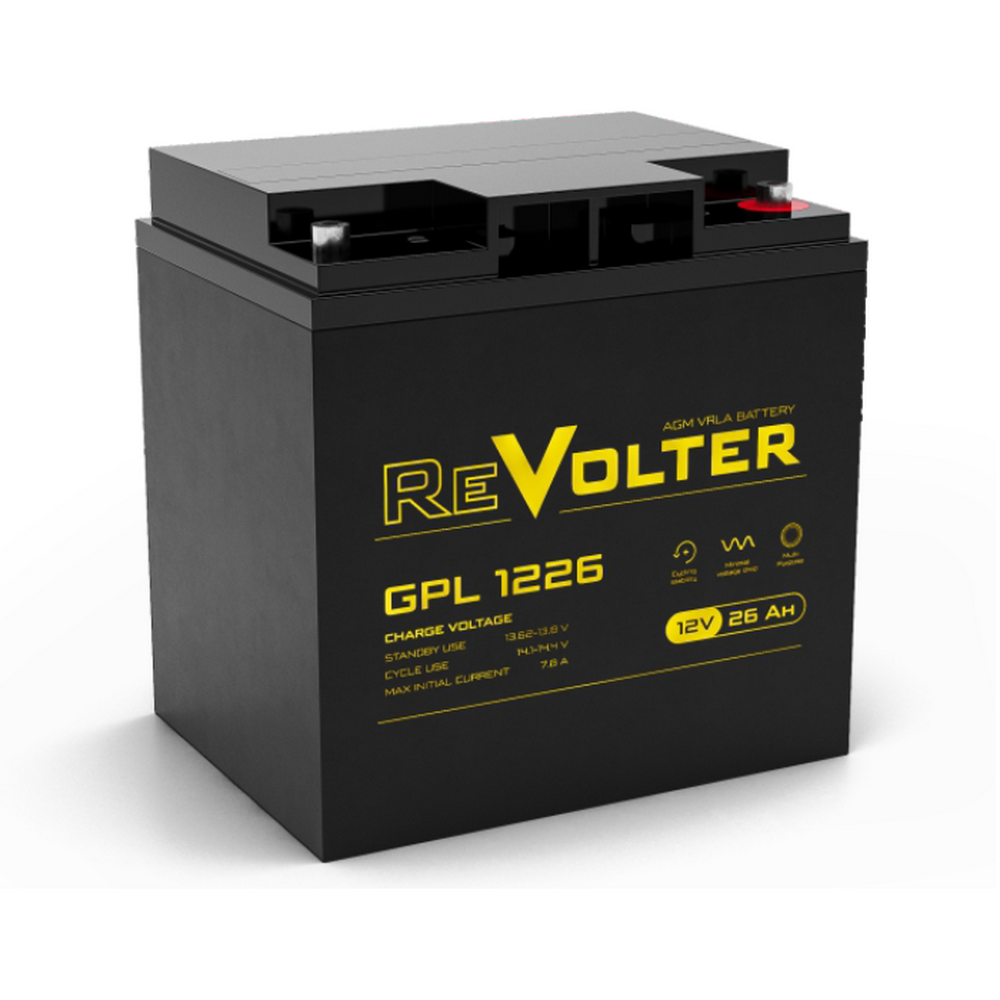 Аккумуляторная батарея REVOLTER GPL 1226 12В  емкость 26Ач, клемма Болт М5 (166х126х174мм (175мм); Срок службы 10лет; Га