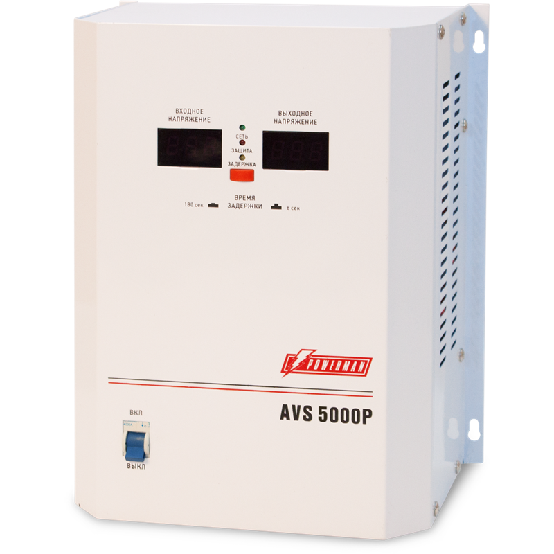 Стабилизатор POWERMAN AVS 5000P, ступенчатый регулятор, цифровые индикаторы уровней напряжения, 5000ВА, 110-260В, максимальный входной ток (POWERMAN AVS-5000P)