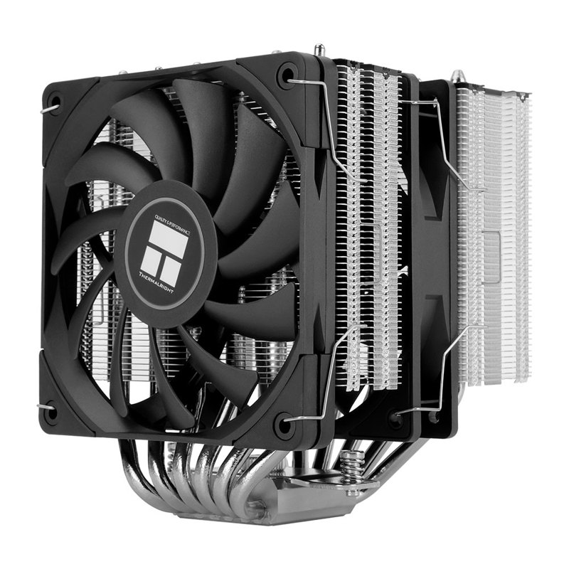 Кулер для процессора/ Thermalright Royal Knight 120 (4-pin PWM, 156mm, Ni/Cu, 6x6mm, 2x120mm, 80.45CFM/56.36CFM, 29.4dBA/28.4dBA, 2150RPM/1900RPM, S: 1200, 1700, 1851, 2011, 2066, 115X, AM4, AM5, black) (RK120)