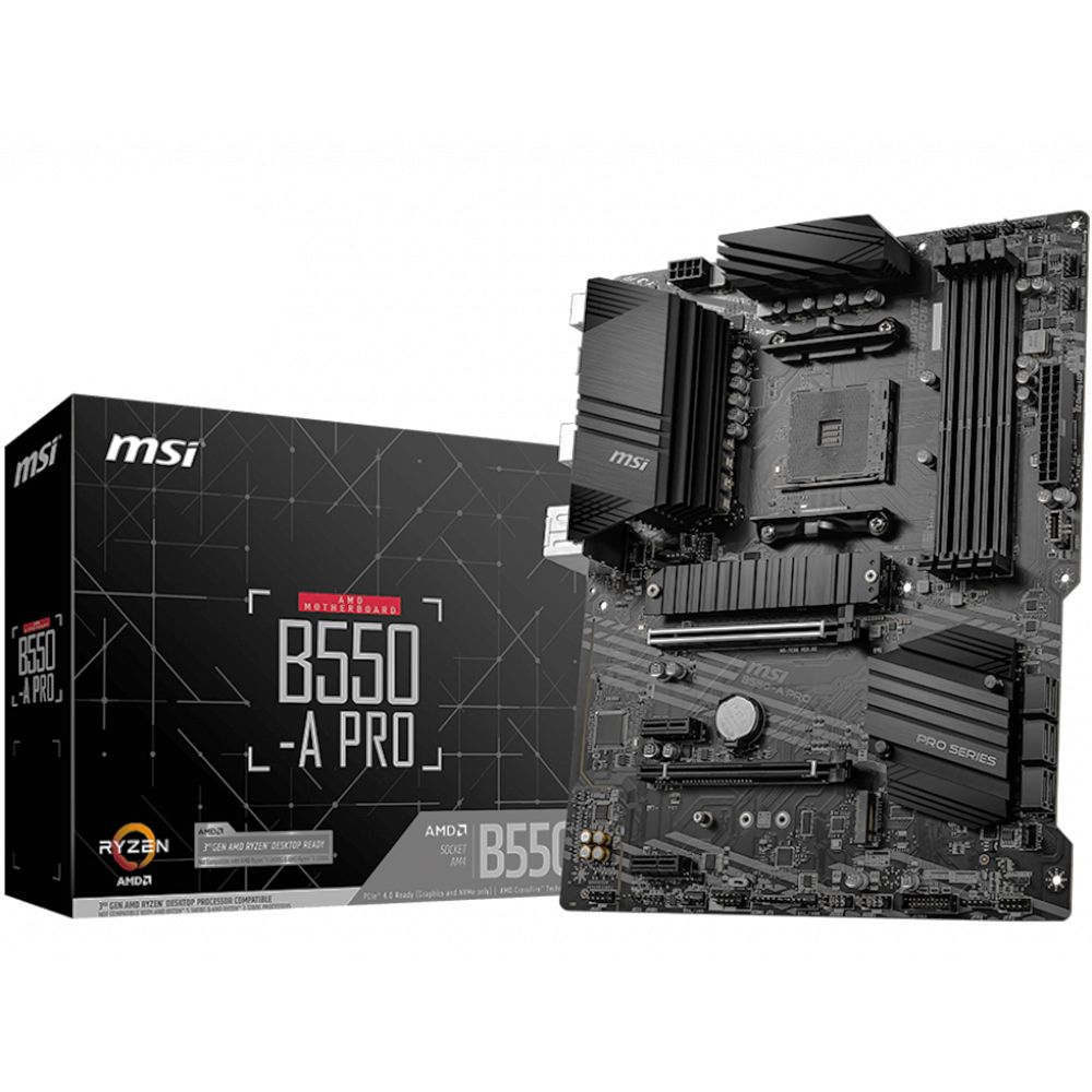 Материнская плата MSI Bad Pack B550-A PRO B550, AM4, 4*DDR4, 2*PCIEx16, 2*PCIEx1, 2*M.2, 2*TypeC, 1*USB3.2Gen2, 4*USB3.2Gen1, 8*USB2.0, 6*SATA3.0, 1G, DP, HDMI, ATX, RTL (B550-A PRO||BP)