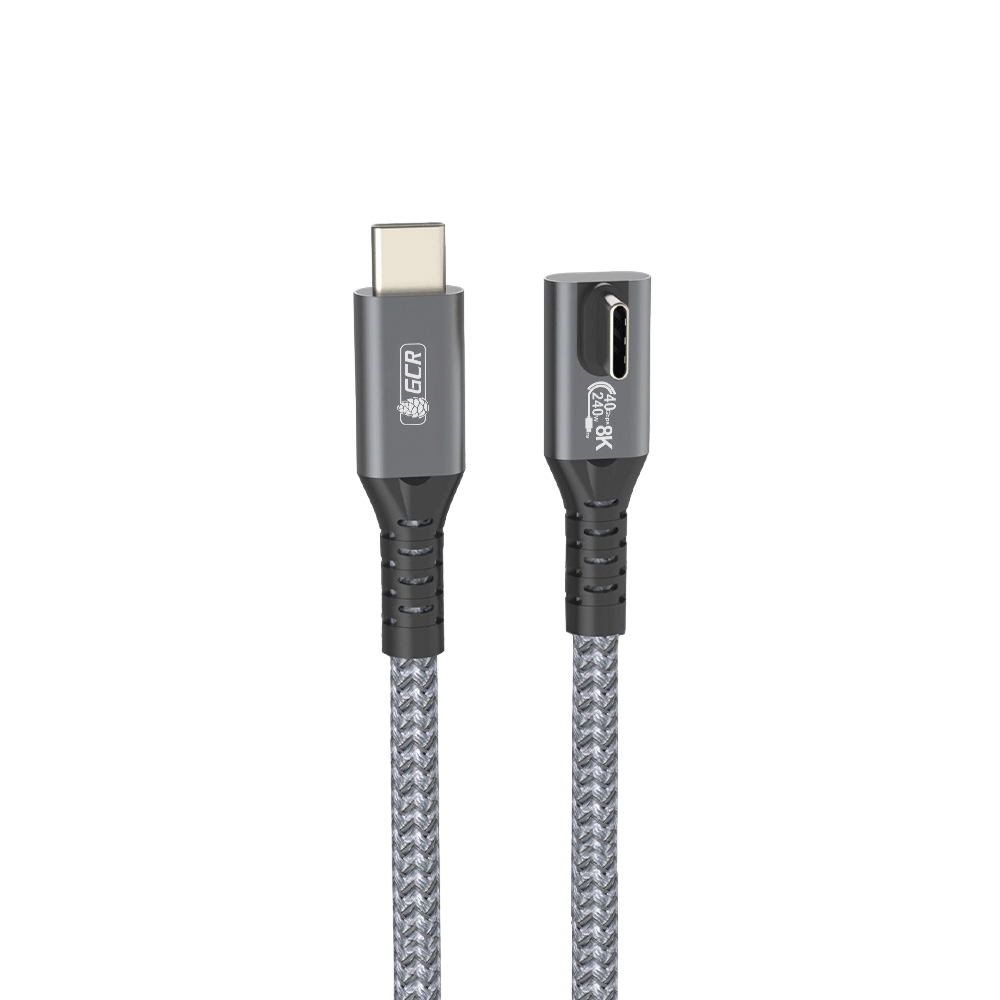 GCR Кабель USB4 Type-C угловой Г-образный, 0.5m, серый, 40Gbps, 240W, 8K60Hz, GCR-57126