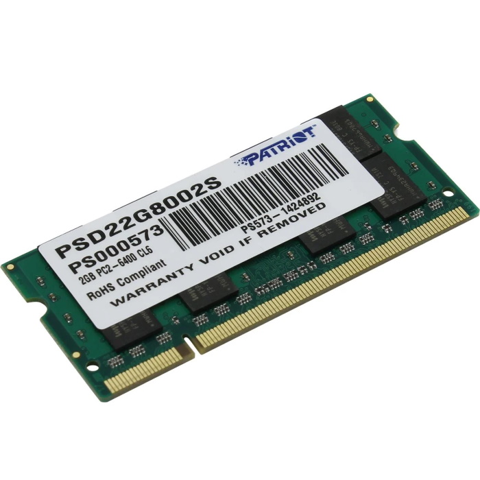 Модуль памяти Patriot SO-DIMM DDR2 2GB PC-6400 800MHz 200-pin CL6 1.8V Unbuffered DR RTL (PSD22G8002S)